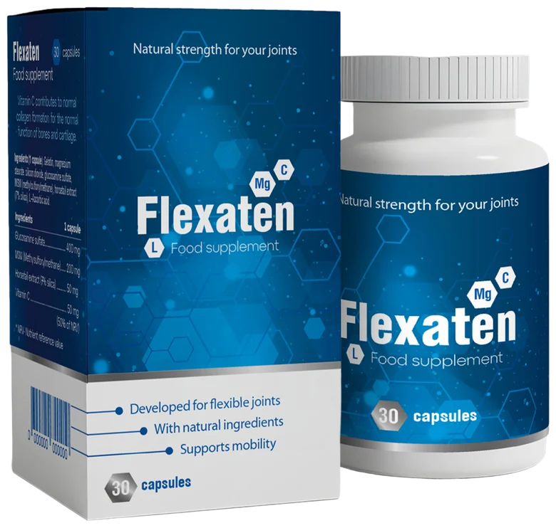 Flexaten Packung: Faltschachtel und Dose mit 30 Kapseln